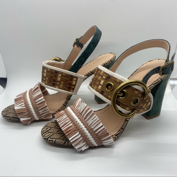 Coach Robin Raffia White and Beige Heel 8 - Picture 3 of 13